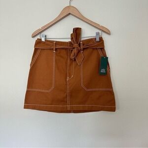 NWT WILD FABLE Size 6 Granola Hipster Brown Belted Contrast Stitching Mini Skirt